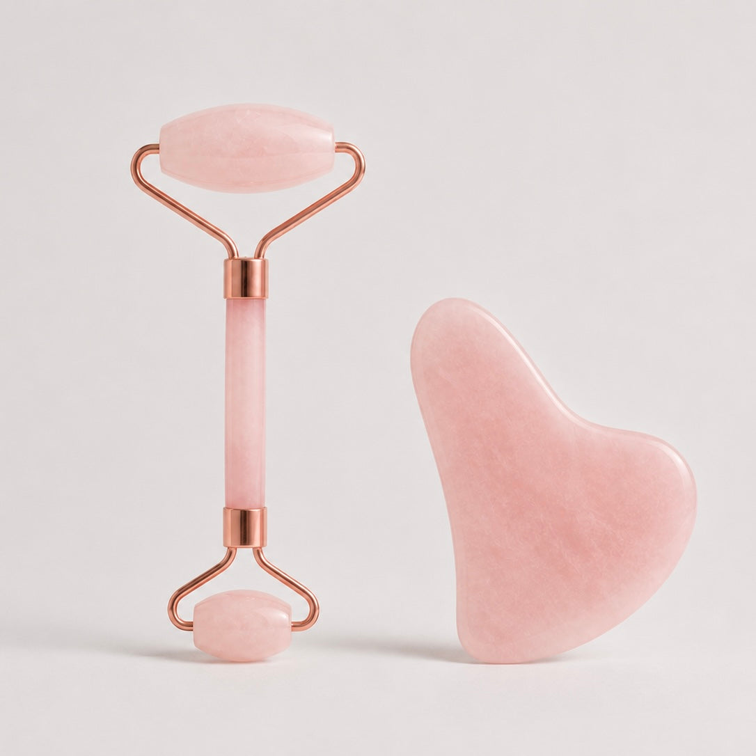 Pack cuarzo rosa GUA SHA + RODILLO