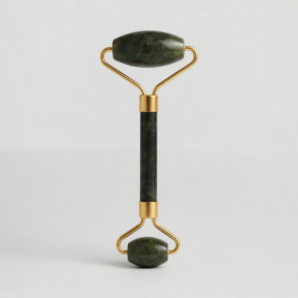 Masajeador de jade verde con doble rodillo